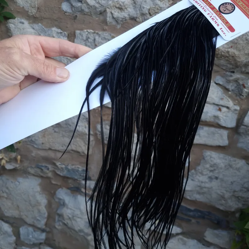 Whiting 1/2 BRONZE Grade Dry Fly Rooster Saddle in Black-4